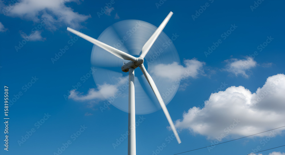 Fototapeta premium Windmill Producing Renewable Electricity on a Bright Clear Day