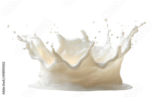 Vanilla Milk Splash Crown with Droplets, Front View, Isolated on Transparent Background