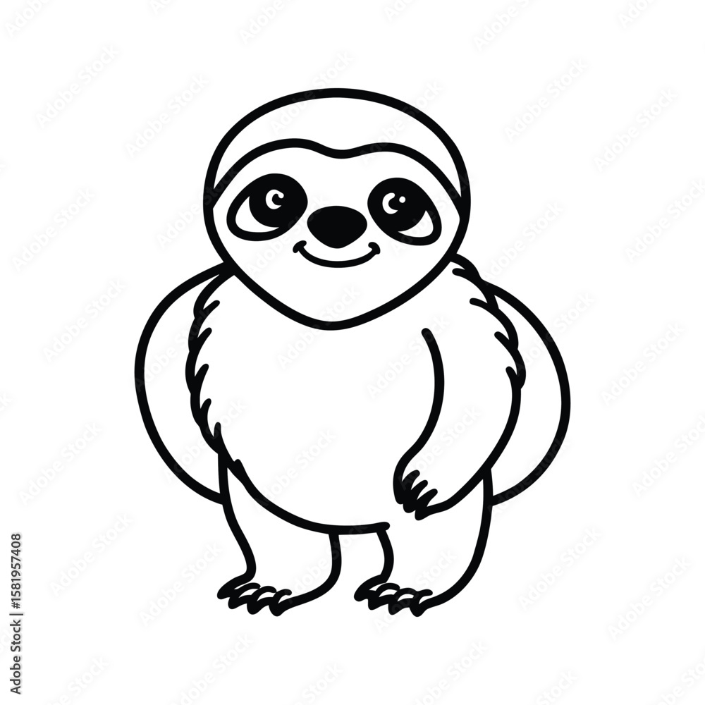 Cheerful cartoon sloth outline animal black and white Cheerful cartoon sloth outline animal black and white