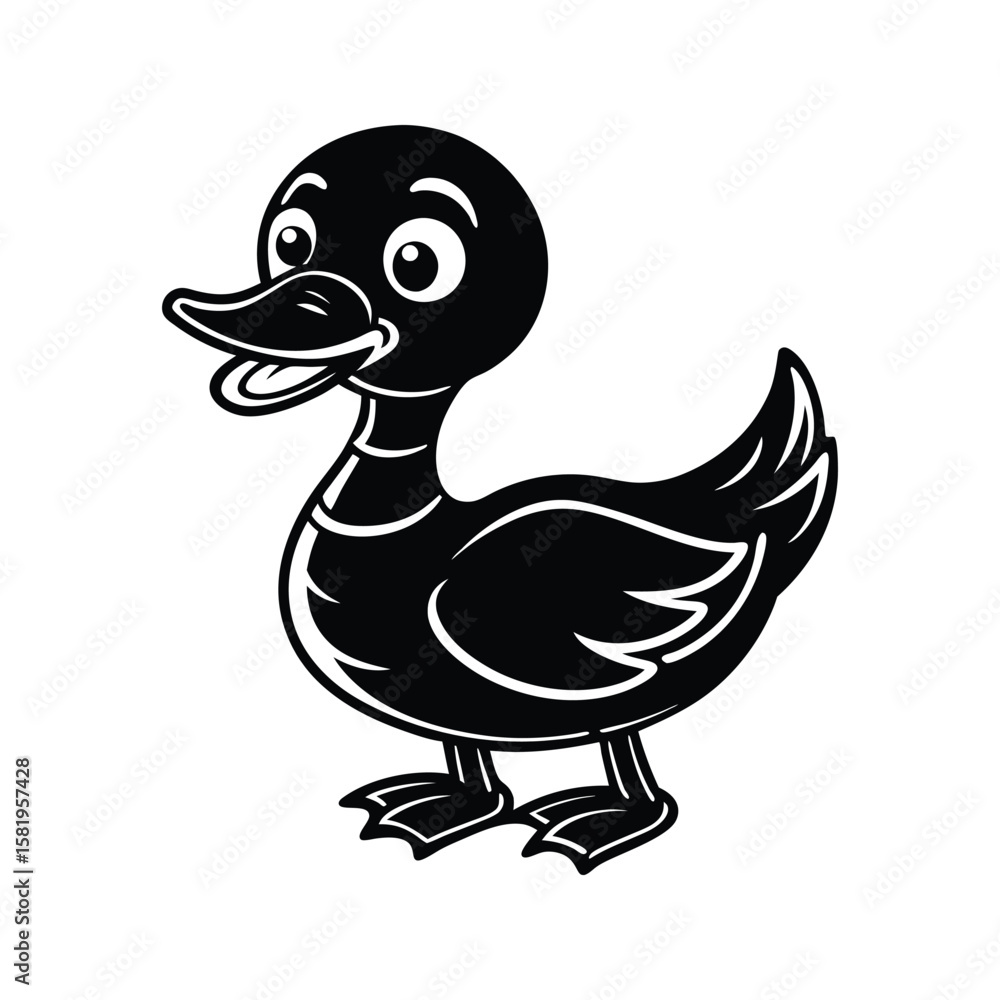 Cheerful black duck cartoon white illustration Cheerful black duck cartoon white illustration