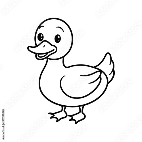 Cute cartoon duckling standing on white background animal bird