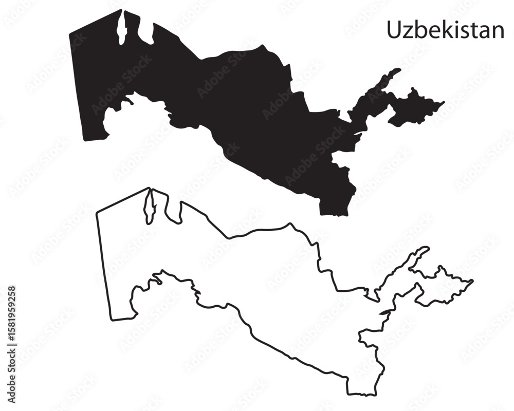 Fototapeta premium Simple Uzbekistan map silhouette vector. Clean black outline of Central Asian country, perfect for infographics, travel, and design projects