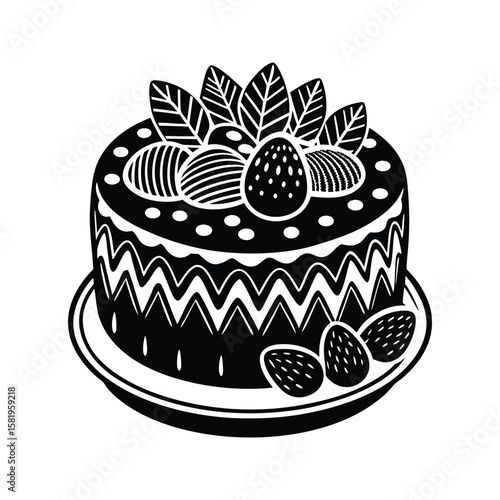 Decorated cake with eggs and leaves dessert food