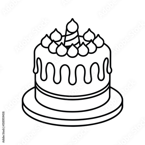 Festive cake with candle and dripping frosting drips celebration