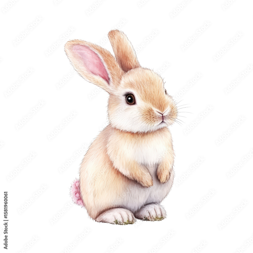 Obraz premium Adorable realistic bunny rabbit with soft fur large ears and curious expression standing upright isolated on white background