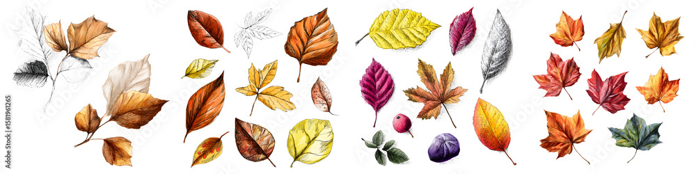 Obraz premium Watercolor Autumn Leaves: Set of Fall Foliage Illustrations