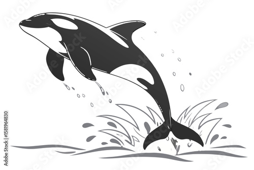 Orca whale breaching the ocean surface with water spray
