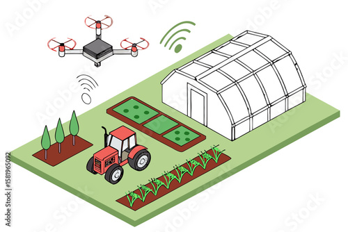 Smart farming with drone, tractor, and greenhouse