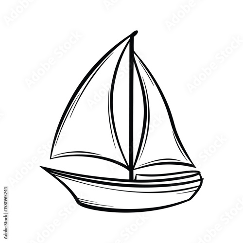 Sailboat with curved hull and triangular sails sailing watercraft