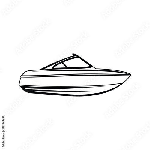 Sleek black and white speed boat outline speedboat watercraft