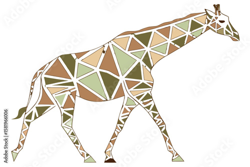 Walking giraffe with geometric pattern on white background