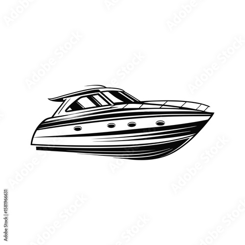 Sleek motor yacht with curved lines and oval windows boat vessel