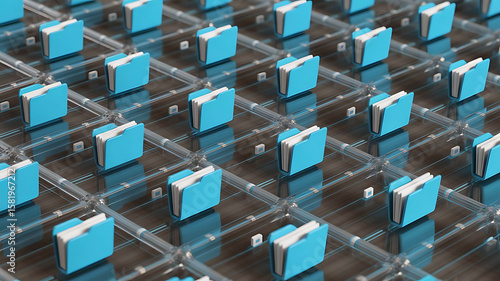 Fototapeta Naklejka Na Ścianę i Meble -  Blue file folders arranged in a digital grid network