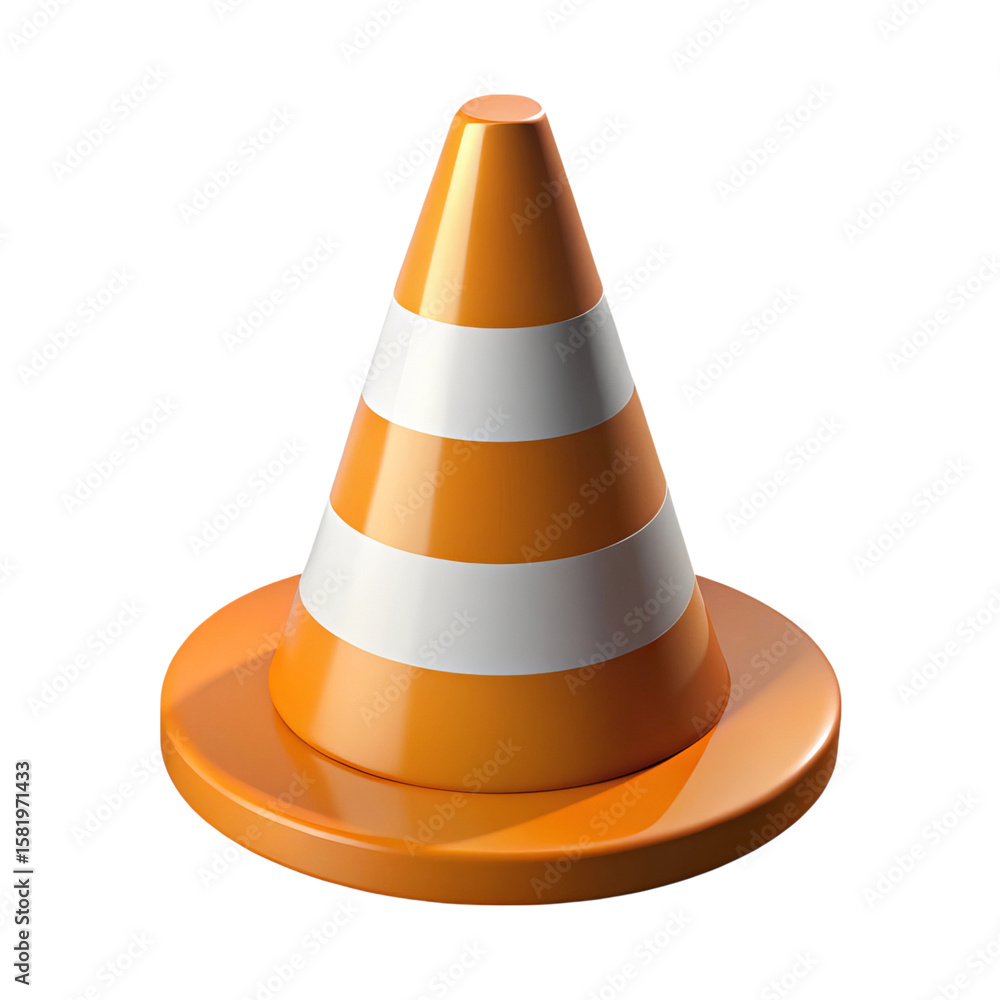Bright orange traffic cone with white reflective stripes isolated on transparent background Bright orange traffic cone with white reflective stripes isolated on transparent background