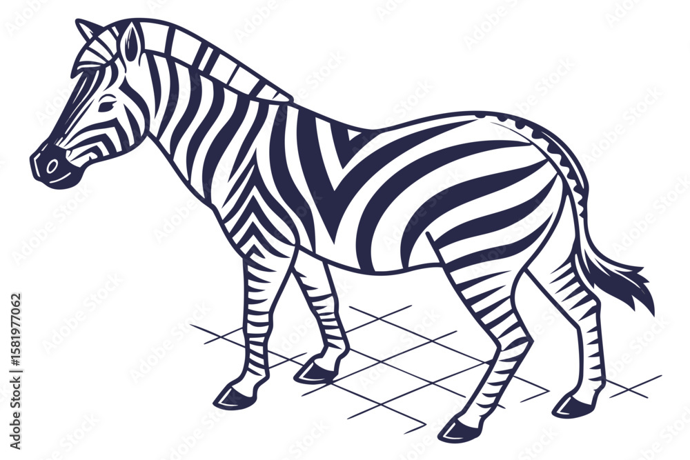 Fototapeta premium A cartoon zebra standing on a white background