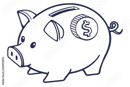 A piggy bank with a dollar coin ready to be saved