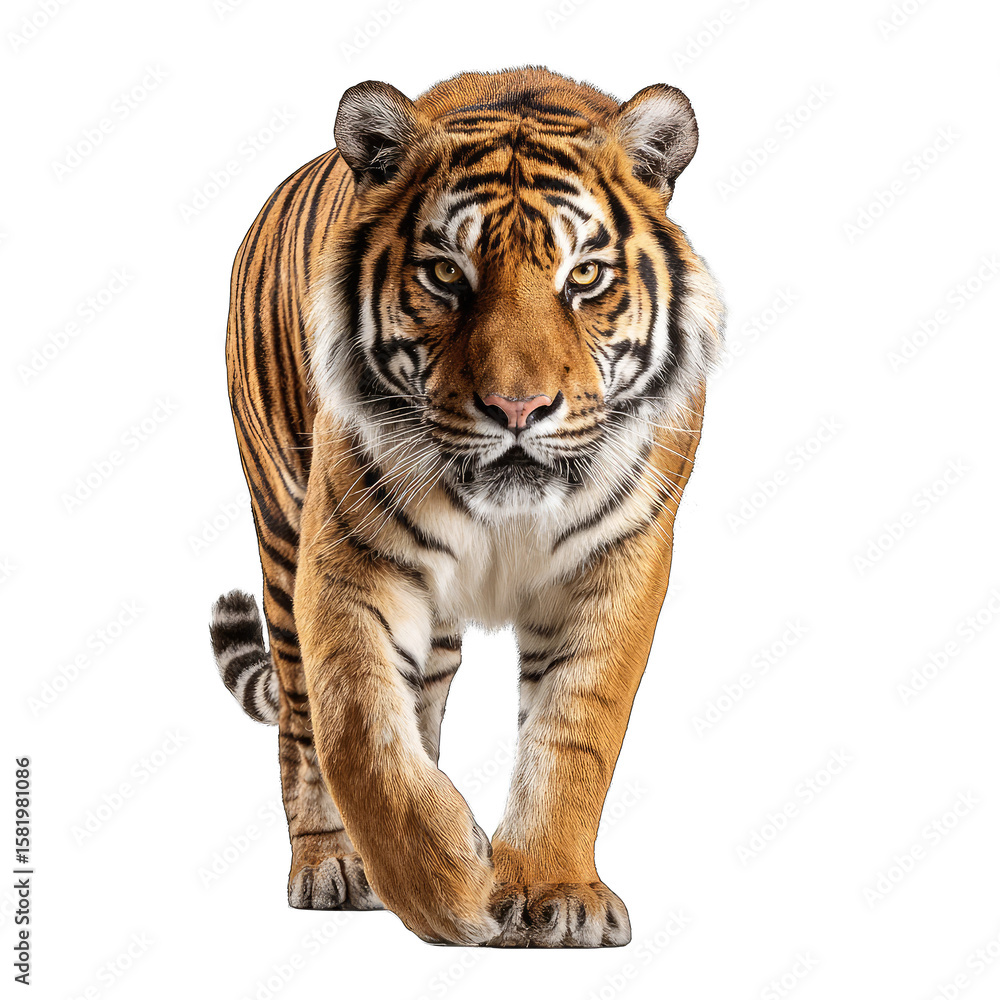 Fototapeta premium Tiger striding forward, fierce gaze