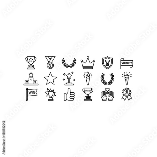 Line Art Awards & Trophies: Minimalist Outline Victory and Achievement Icons