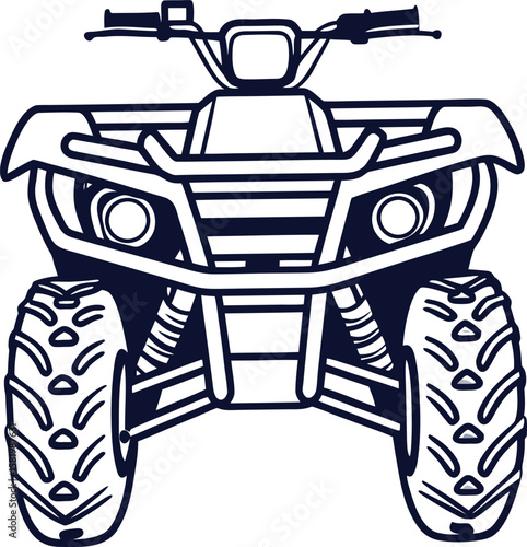 Dark blue outline of an all terrain vehicle front view on white background quad bike
