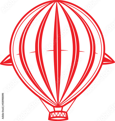 Red outline of a hot air balloon with a white background airship zeppelin