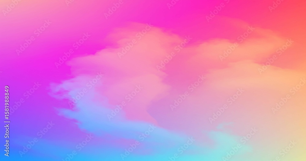 Fototapeta premium A soft, dreamlike image featuring pastel clouds blending seamlessly with a gradient background of pink, orange, yellow, blue and purple, creating a calming and ethereal atmosphere.