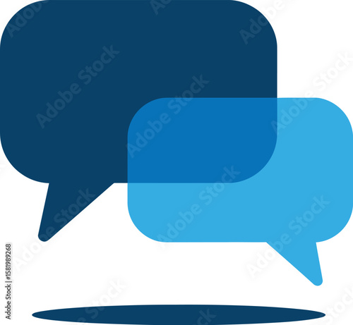 Illustration of two overlapping speech bubbles in shades of blue on a light blue background simple design