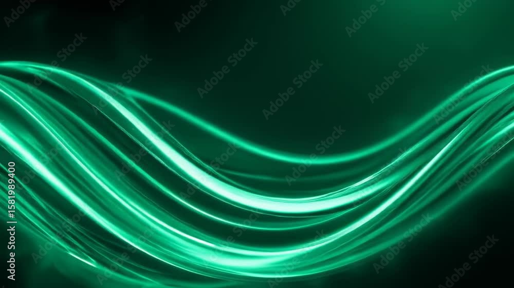 Abstract Green Wavy Lines Flowing Across Dark Background in Motion Abstract Green Wavy Lines Flowing Across Dark Background in Motion