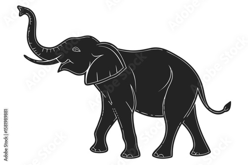 Elephant with its trunk raised in the air
