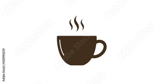 Simple graphic of a steaming dark brown coffee cup.