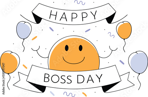 Joyful boss day celebration card design featuring festive elements and typography for appreciation