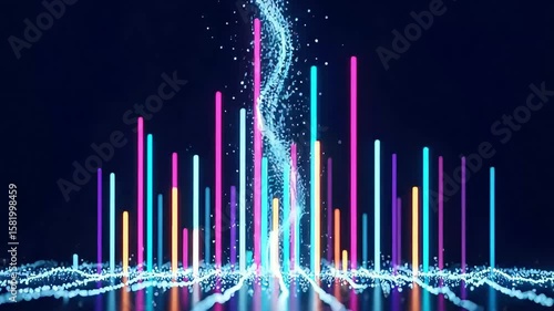 Neon Colored Bar Graph Animation with Particle Effects
