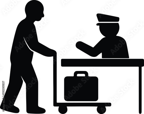 Silhouette passenger with baggage trolley at customs control Vector Illustrator