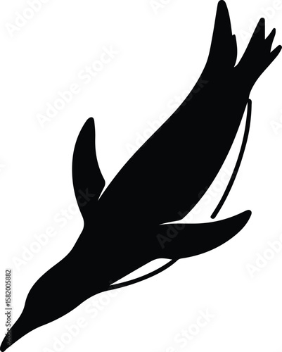 Silhouette swimming penguin isolated diving bird wildlife black Vector Illustrator