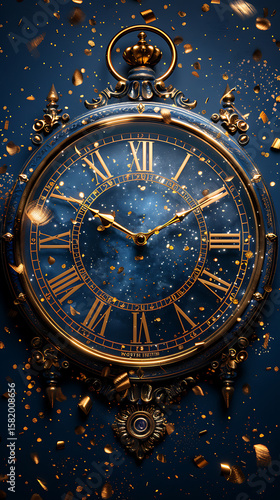 Wallpaper Mural Antique gold clock face with roman numerals and blue background Torontodigital.ca