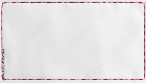 Blank White Surface with a Red Stitched Border for Text or Design Elements