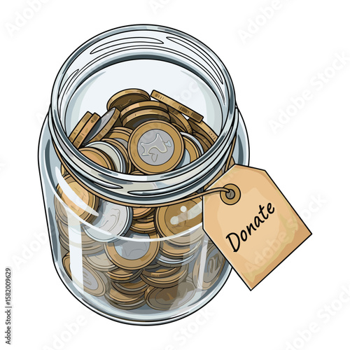 Donation Jar Filled with Coins Illustration for Charity Fundraising Campaign Concept