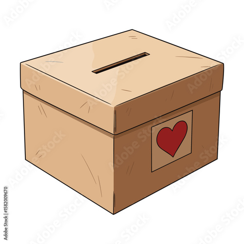 Cardboard Box with Heart Graphic Illustration for Charity and Donation Concepts Design