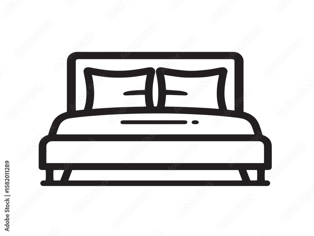 Cozy bed icon with elegant 2D vector drawing Cozy bed icon with elegant 2D vector drawing