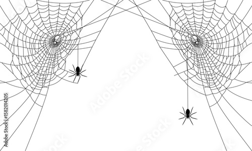 Halloween frame with black spider web. Vector Halloween Illustration.