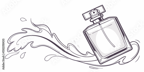 Vector picture of a real-looking perfume in a glass bottle with water splash on a white background. Perfect for an ad to show a new scent.