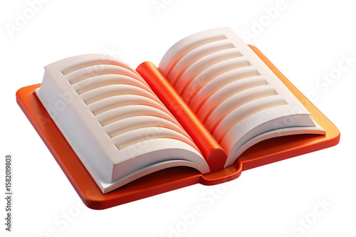 Stylized 3d open book with orange cover and red spine isolated on transparent background