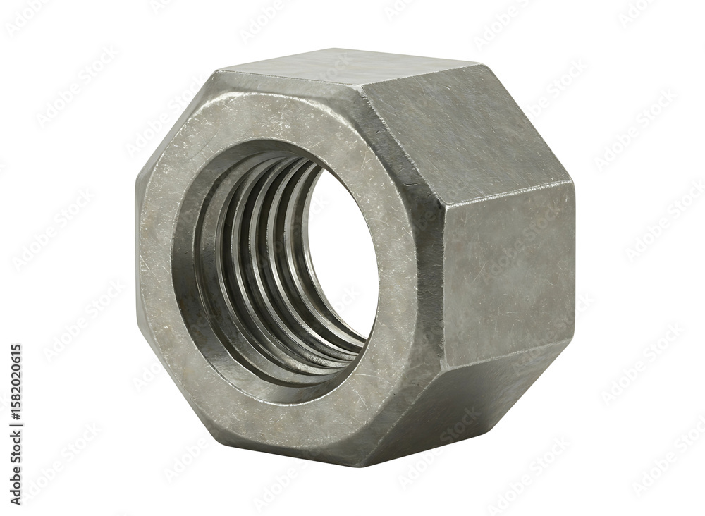 Metal hex nut fastener with internal threads isolated on transparent background Metal hex nut fastener with internal threads isolated on transparent background