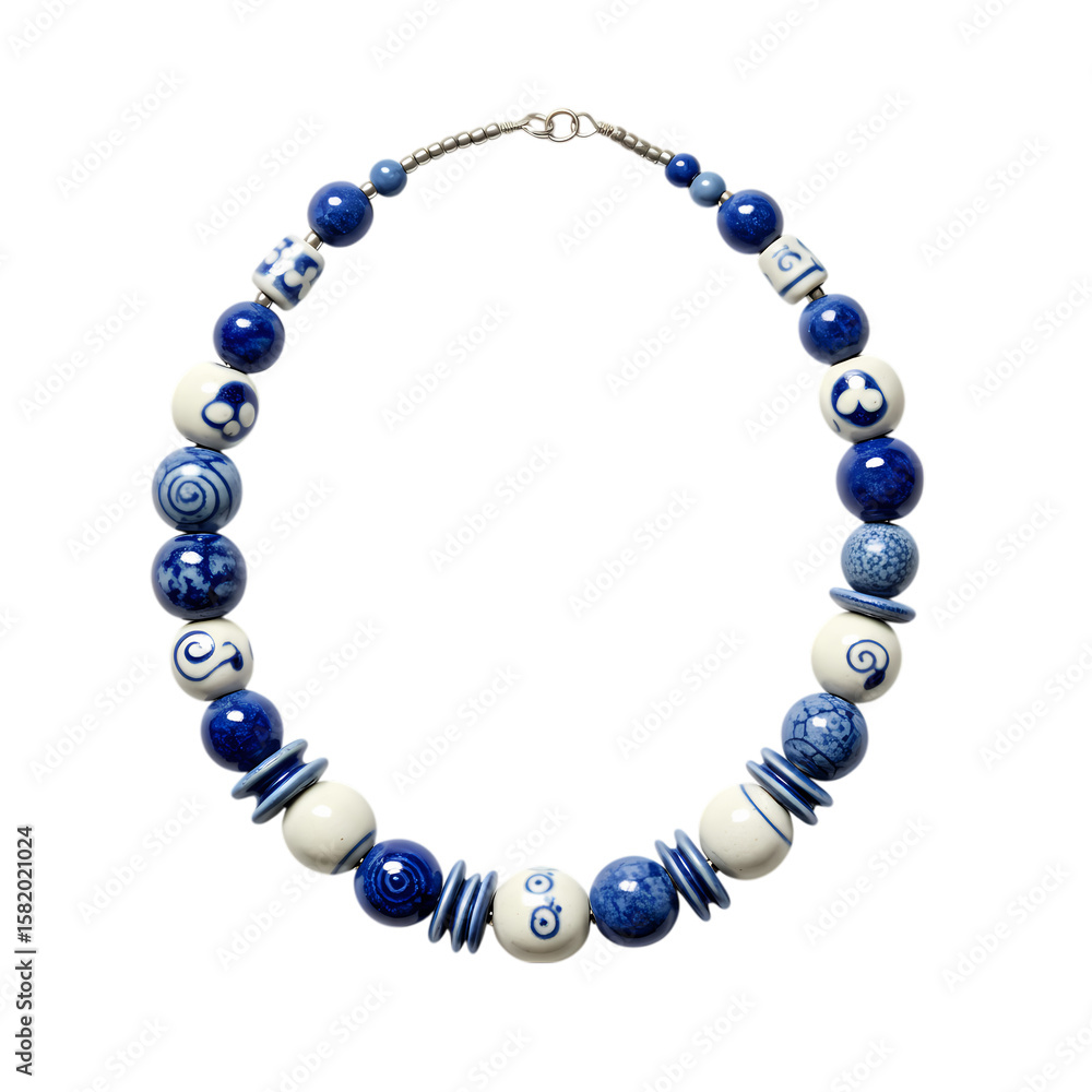 Fototapeta premium Blue and White Porcelain Bead Necklace: Elegant Jewelry Design