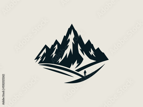 Vintage engraved mountain range vector logo for expedition companies or national parks
