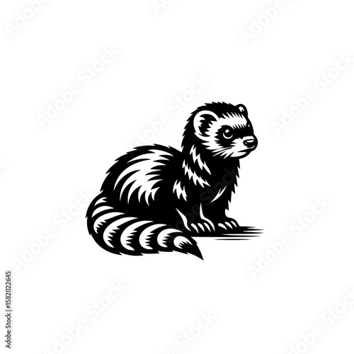 Ferret Icon: A meticulously crafted monochrome icon of a ferret, showcasing its sleek form and inquisitive gaze, a perfect emblem for various applications.