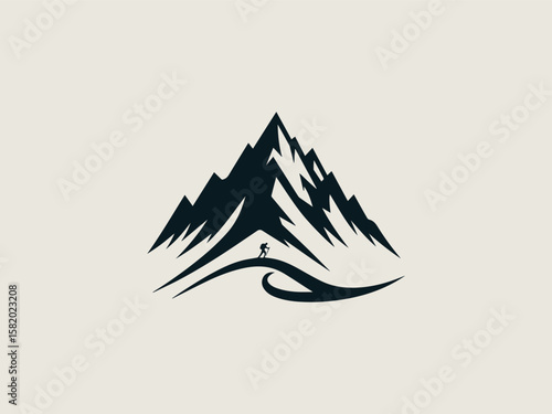 Vintage engraved mountain range vector logo for expedition companies or national parks