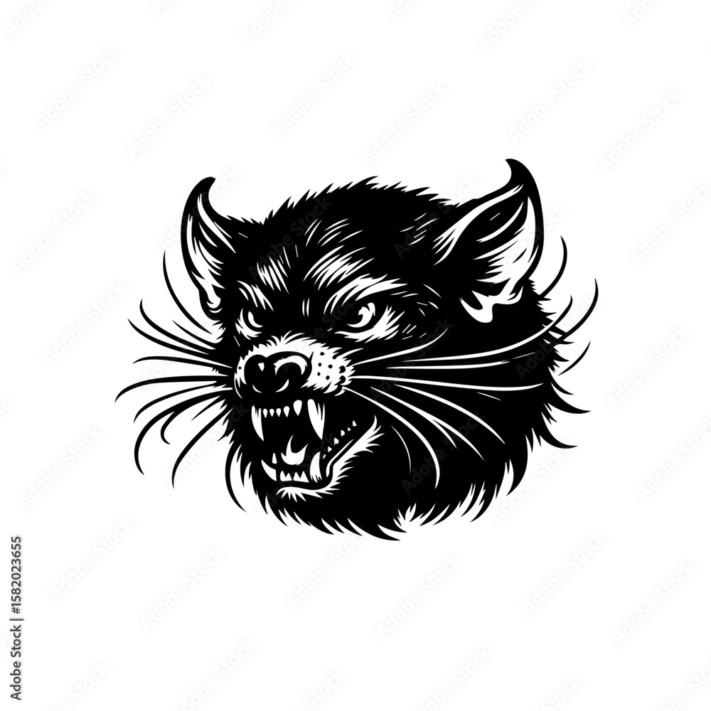 Obraz premium black cat head vector illustration
