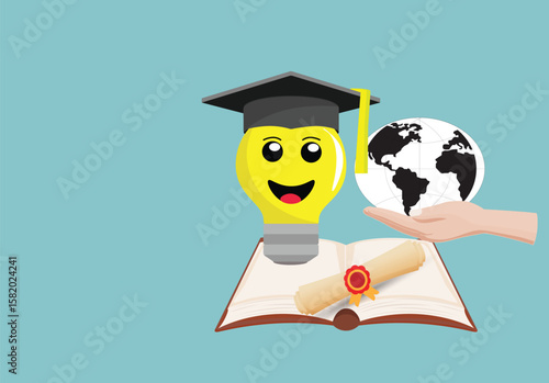 Hand holds a globe symbolizing education and global achievement, Ideal for educational content, graduation announcements, or international studies,
