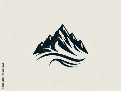 Vintage engraved mountain range vector logo for expedition companies or national parks