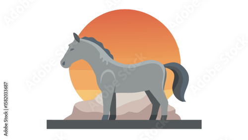Horse illustration vector graphic design animal equine mammal nature landscape sunset background image art